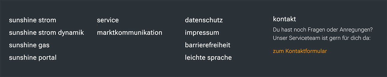 Dunkel-grauer Bereich mit Links und Infos zum Kundenservice